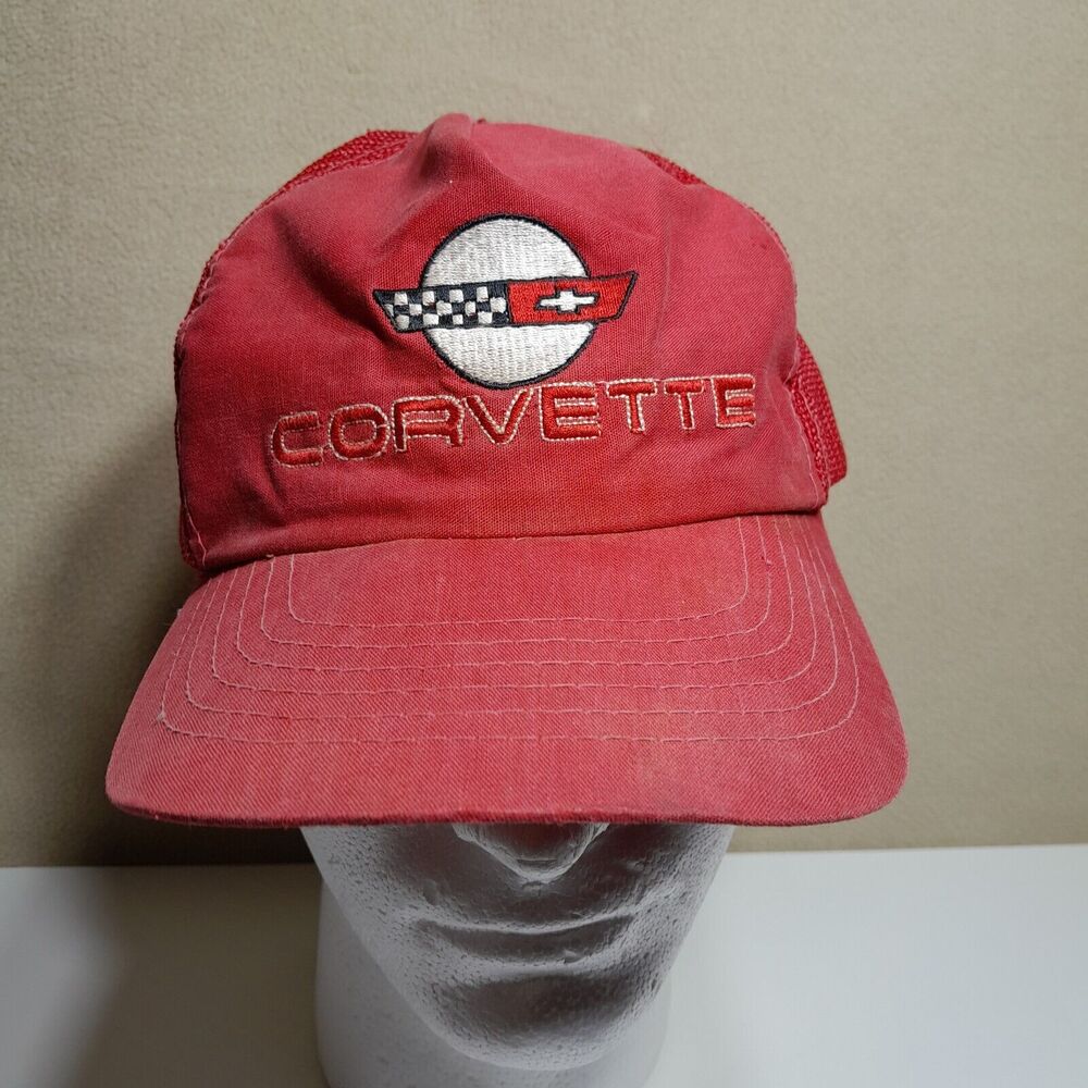 VTG Corvette Mesh Snapback Trucker Hat/Cap Red